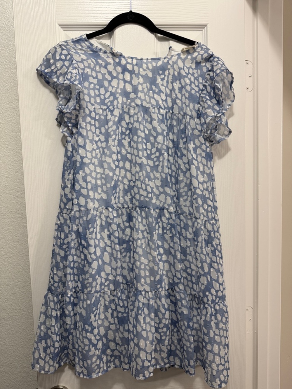 Peach Love California Light Blue & White Tiered Ruffle Sleeve Dress